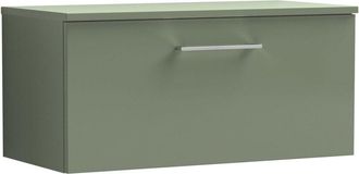 Nuie Nuie - Arno Wall Hung 1-Drawer Vanity Unit with Worktop 800mm Wide - Satin Green