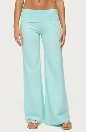 Edikted Wide Leg Foldover Pants in Turquoise at Nordstrom, Size X-Large
