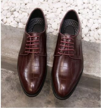 Generic Dress Oxford for Men Lace Up Round Toe Crocodile Embossed Derby Shoes Low Top Block Heel Non Slip Resistant Anti-Slip Wedding(Red,8.5 UK)