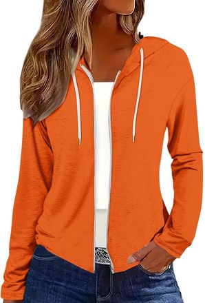 Generic Cardigans for Women UK Lightweight Casual Long Sleeve Zip Up Hoodie Ladies Open Front Cardigan Outerwear(Orange, S) sudaderas mujer