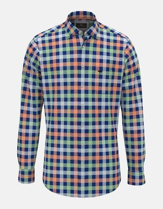 Fynch-Hatton Mens Colorful Combi Check Shirt Sunny Orange - Checkered - Size: 44/Regular
