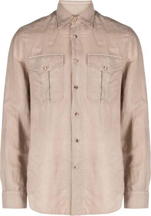 Brunello Cucinelli two-pocket long-sleeved shirt - men - Linen/Flax - S - Brown