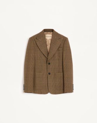 Valentino Giacca Monopetto Valentino In Lana Con Motivo Galles Uomo CAMMELLO/NERO 44