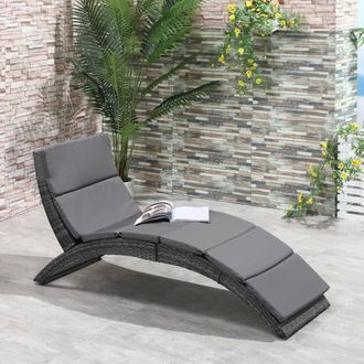 OUTSUNNY Garden Rattan Sun Lounger Foldable Patio Chaise Chair in Grey