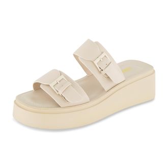 Cushionaire Damen Planet Plateau-Sandale mit zwei Schnallen und Memory-Schaum, cremefarben, 43 EU