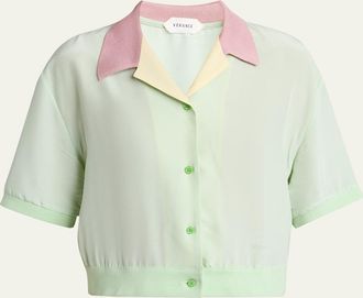 Versace Short-Sleeve Silk Color Block Blouse
