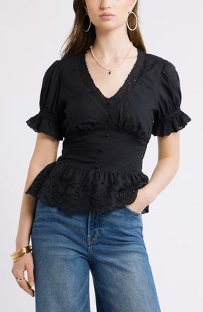 Treasure & Bond Cutwork Peplum Top in Black at Nordstrom, Size Xx-Small