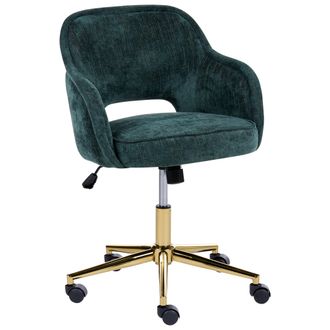 Beliani Silla De Oficina Tapizada En Chenilla Base Giratoria Altura Regulable Respaldo Reclinable Verde Oscuro Ember