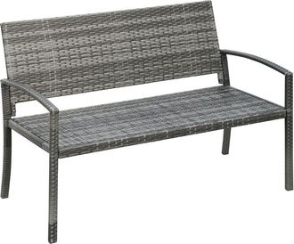 OUTSUNNY Patio Rattan 2 Seater Garden Bench Love Seater Garden Armchair Grey