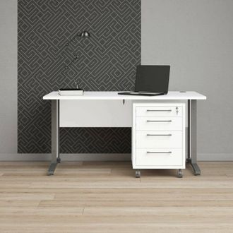 Dmora Dmora - Escritorio Azzaro, Escritorio Multiusos, Mesa De Oficina Para Pc, El Plan De Trabajo, 150x80 H75 Cm, Blanco Y Gris