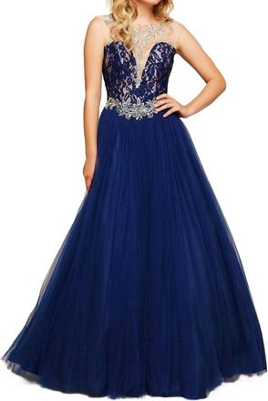 Mac Duggal Ball Gown With Illusion In Midnight/nude