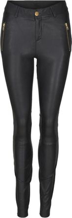 Notyz Zwarte leren leggings met gouden accenten - Dames - Leren Broeken - Zwart - 2XL - Leer - Broeken