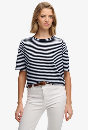 Superdry T-Shirt SUPERDRY STUDIOS CREW TEE, Damen, Gr. XXL, optic, schwarz stripe, Single Jersey, Obermaterial: 60% Baumwolle, 40% Lyocell, gestreift, relaxed 