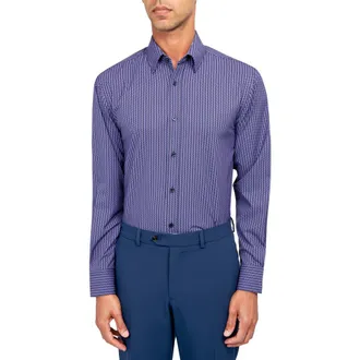 W.R.K Checkerboard Stripe Performance Dress Shirt in Purple at Nordstrom Rack, Size 15.5