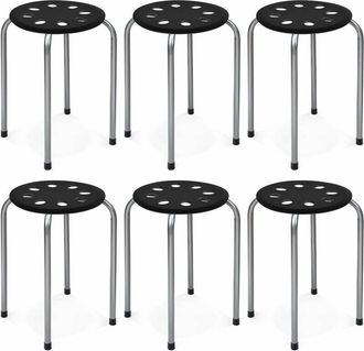 Costway Costway - Juego De 6 Taburetes Redondos Apilables De Metal, Asiento Redondo Con Marco De Metal En Forma De X, Asiento Perforado, Taburetes Apilables P