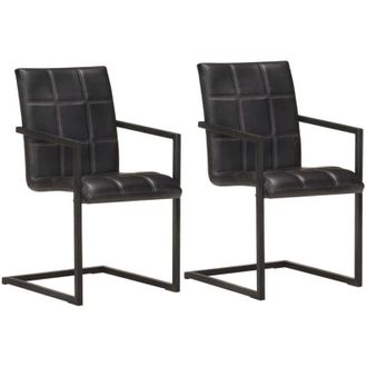 vidaXL Vidaxl - Sillas Voladizas De Comedor 2 Unidades Cuero Aut&eacute;ntico Negro