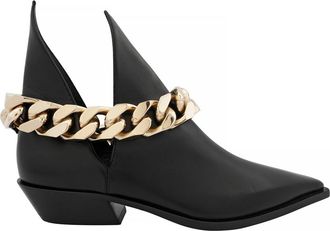 Burberry Keighley Chain Detail Leather Ankle Boots, Brand Size 35.5 ( US Size 5.5 )