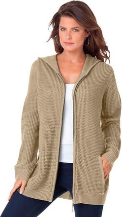 Roaman's Plus Size Waffle Knit Zip-Front Relaxed Hoodie in Sandy Beige at Nordstrom, Size Small