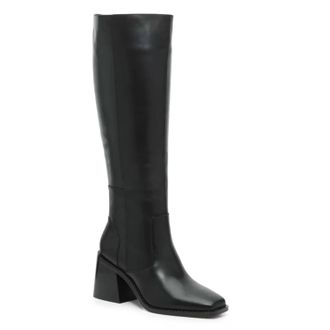 Vince Camuto Womens Vince Camuto Seshon Boot Black Leather Knee High Block Heel HAWK1923