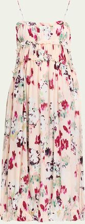 Ulla Johnson Clove Ruffled Floral Silk A-Line Midi Dress