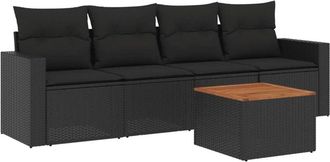 vidaXL Vidaxl - Set De Muebles De Jard&iacute;n 5 Pzas Y Cojines Rat&aacute;n Sint&eacute;tico Negro
