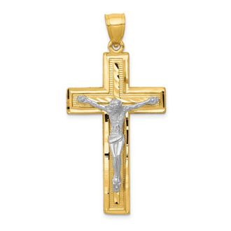 Diamond2Deal 10k Two-tone Diamond-cut Latin Crucifix Pendant