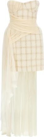 Elisabetta Franchi Asymmetrische Bustier Mini Jurk - Dames - Feestkleedjes - Beige - S - Wol - Kleedjes