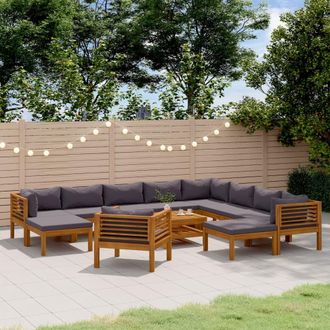vidaXL Muebles De Jard&iacute;n 12 Pzas Cojines Madera Maciza De Acacia Vidaxl
