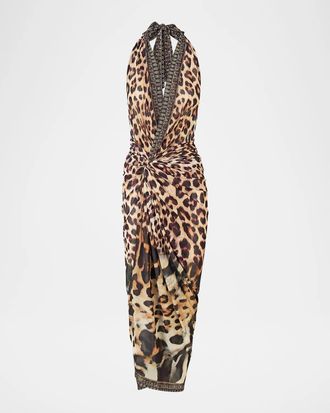 Camilla Leotigra Printed Side Twist Jersey Maxi Dress