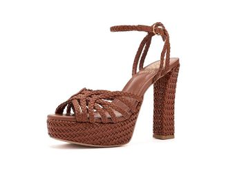 Vince Camuto Samlee Strappy Platform High Heel Sandals Womens Dress Sandals Golden Walnut : 9.5 M, Faux Leather