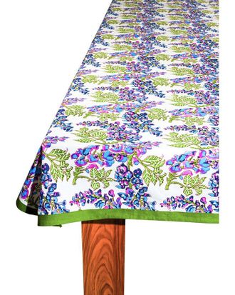 Tiramisu Bluebell Symphony Block Print Cotton Tablecloth
