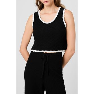 French Connection Teddy Diamond Knit Tank in Black-Summer White at Nordstrom, Size X-Small
