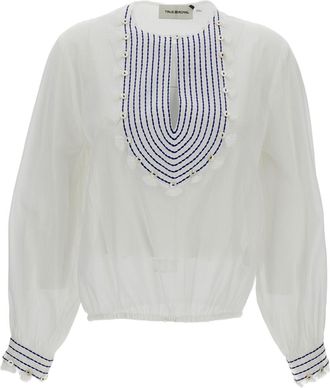 True Royal Sheer White Blouse with Decorative Bib