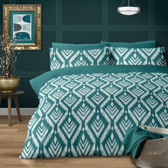 Lewis's Tahlia Ikat Duvet Set - Teal - Double | TJ Hughes
