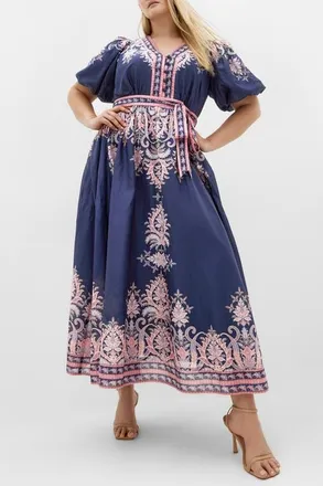 City Chic Higher Love Floral Print Maxi Dress in Navy Higher Love at Nordstrom, Size 16W