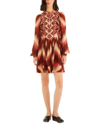 Farm Rio Farm Rio Amanda Stripes Tapestry Red Matelass&eacute; Long Sleeve Mini Dress