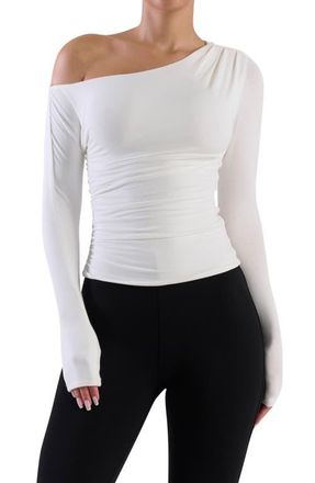 Naked Wardrobe Ruched One-Shoulder Top in White at Nordstrom, Size X-Large