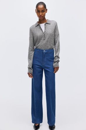 H&M Straight High Jeans in Denim Blue at Nordstrom, Size 14