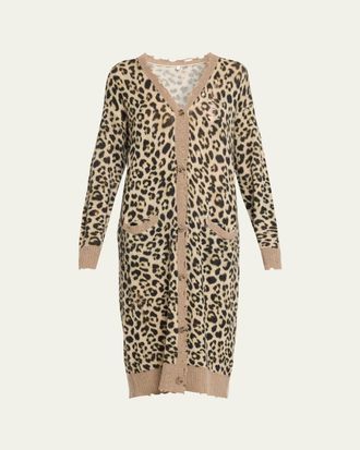R13 Leopard-Print Long Cashmere Cardigan