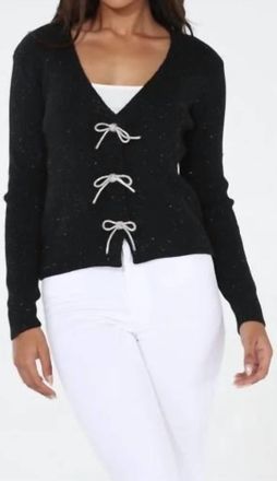 Rain + Rose Mira V-Neck Cardigan In Black