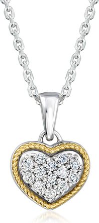 Ross-Simons Pave Diamond Heart Pendant Necklace in Sterling Silver and 14kt Yellow Gold