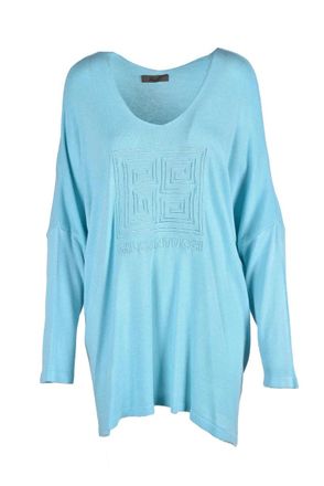 Gil Santucci Light Blue Geometric Polyester-Blend Sweater