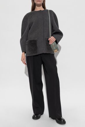 Fendi Wool Jacket With Fur Pockets, Womens, Grey