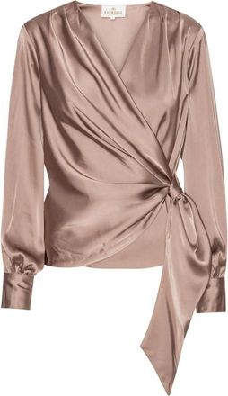 Karmamia Elegante Tan Blouse met Asymmetrische Snit - Dames - Blouses - Beige - 2XL - Satijn - Overhemden