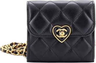 Chanel Coco Love CC Heart clutch met ketting gewatteerde lamsleer mini crossbodytas - Zwart