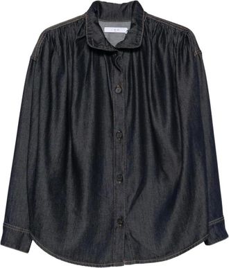 Iro Camisa Wm 18Coming con cuello alto y detalles fruncidos - Blouses & Shirts - Mujer - Azul - 2XS
