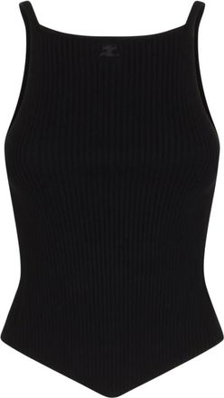 Courr&egrave;ges Tops, Dames, Zwart, XS, Ribgebreide Top