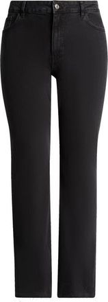 Mango Frayed Mid Rise Flare Jeans in Black Denim at Nordstrom, Size 16W