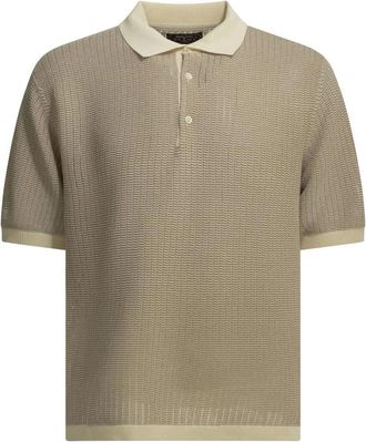 Beams Plus Gebreid Poloshirt met Textuurpatroon - Heren - Polos - Beige - XL - Tops