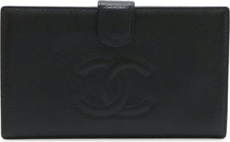 Chanel Black Grained Calfskin Long Wallet (Bi-Fold) (Pre-Owned)